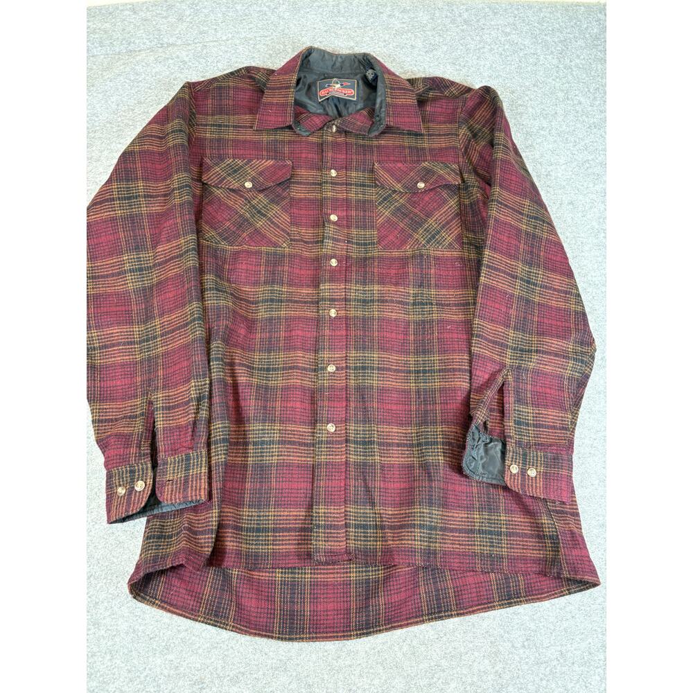 VINTAGE 80s Back Packer Button Up Shirt Mens XL Tall Red Plaid Overshirt Western
